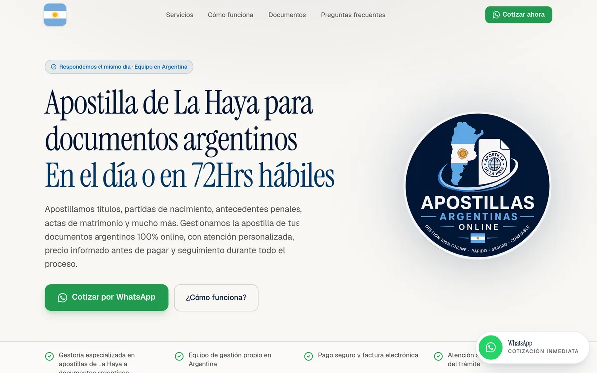 Diseño del sitio web Apostillas Argentinas Online (apostillasargentinasonline.com)